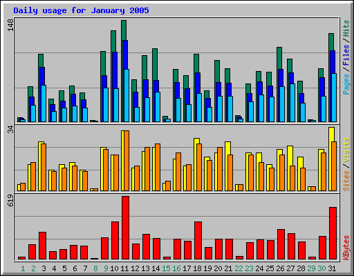 Daily usage for January 2005