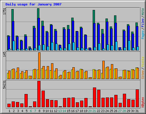 Daily usage for January 2007